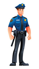 Police officer standing confidently in his uniform with a hat and badge. Vector cartoon character illustration