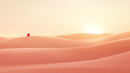 Minimalist Desert Landscape with Red Cube: Surreal, Abstract, and Serene.