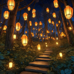 4K Technical Drawing Style: Forest of Lanterns