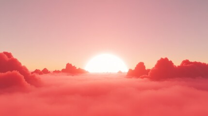 Dreamy Sunset Above Crimson Clouds: Serene Sky and Atmospheric Perspective.