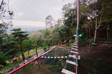 Adventure Rope Course in Lush Forest with Scenic Landscape View