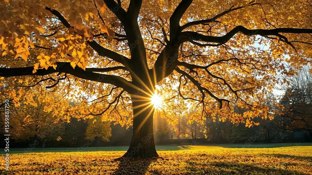 Poster autumnal tree in a field