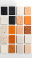 A collection of square material samples in various colors and textures