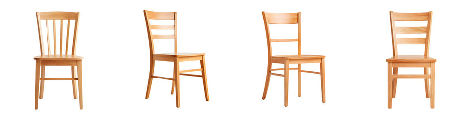 Set of Natural Wood Dining Chairs on White Background