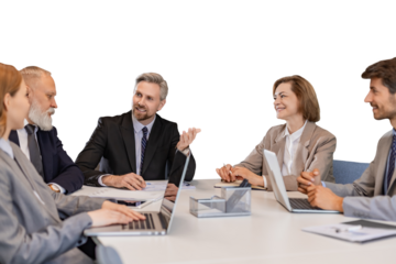 Group of modern people using modern technologies while working on a transparent background