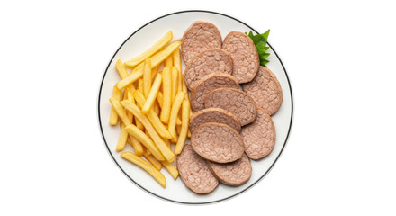 Isolated Plate of Sausage and Fries