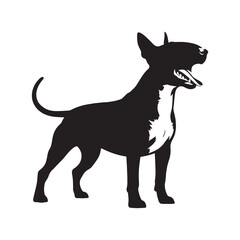 An energetic Bull Terrier digital black silhouette, reflecting its lively nature - Bull Terrier silhouette - Bull Terrier Vector - Silhouette of Bull Terrier - dog silhouette

