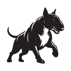 A spirited Bull Terrier black vector artwork, showing the breed's unique form - Bull Terrier silhouette - Bull Terrier Vector - Silhouette of Bull Terrier - dog silhouette

