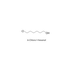 6-Chloro-1-hexanol skeletal structure. Halogenated alcohol compound schematic illustration. Simple diagram, chemical formula.