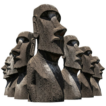 Sculpture of a Moai isolated on transparent background PNG file 