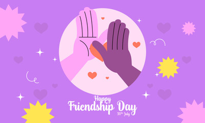 Flat Illustration Celebrating Friendship Day Celebration with Diverse Hands, Friendship, and Bracelets. Perfect for Greeting Cards, Social Media Posts, Posters, Banners, and More.