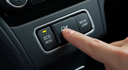 Fototapeta premium Close-up of a finger pressing an eco mode button in a car