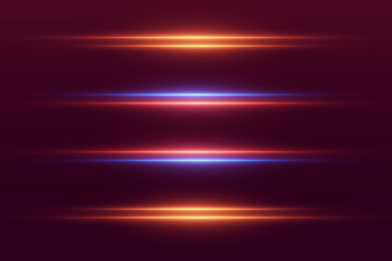 Glowing horizontal light lines of neon light, with movement effect.