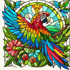 STAINED ART GLASS OF ANIMAL ILLUSTRATION