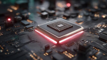 Scalable processor using next design concept. Close-up of a modern microprocessor on a circuit board.