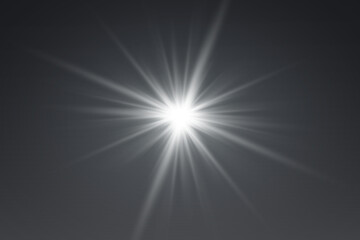 Bright white star light effect with glowing rays and sparkle, solar flare and magic flare.