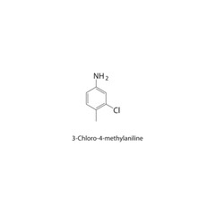 3-Chloro-4-methylaniline skeletal structure. Aromatic amine compound schematic illustration. Simple diagram, chemical formula.