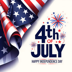 Stylized American Flag with Fold Effect and Bold 4th of July Text for Independence Day Celebration