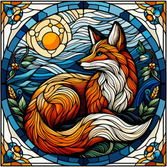 STAINED ART GLASS OF ANIMAL ILLUSTRATION