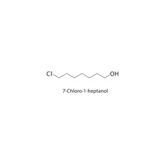 7-Chloro-1-heptanol skeletal structure. Halogenated alcohol compound schematic illustration. Simple diagram, chemical formula.