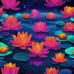 Stippling Style Neon Lotus Lake in Claymation