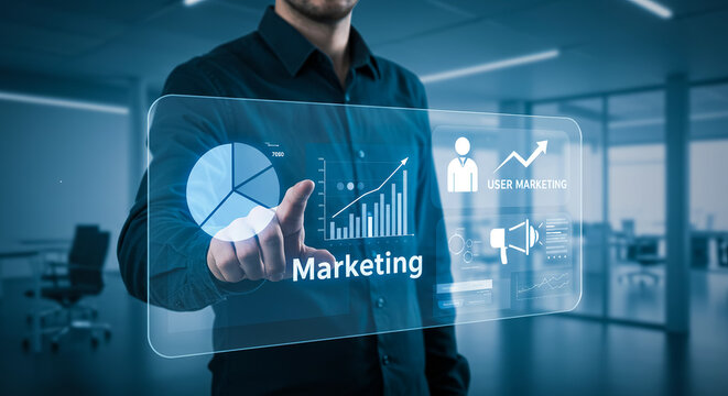 Man interacting with digital marketing interface