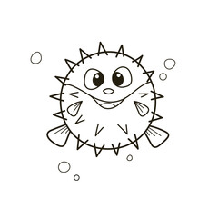 Cute Cartoon Pufferfish with Bubbles