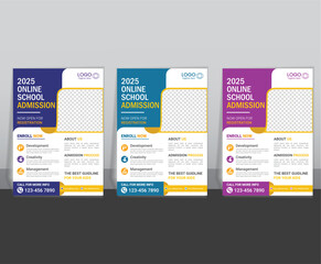 Bold Online School Admission Flyer 2025 | EPS Template | Modern E-Learning Registration Poster Design

