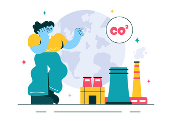 Carbon Dioxide or CO2 Vector Illustration Emphasizing the Importance of Saving Planet Earth from Climate Change in a Flat Style Cartoon Background