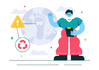 Carbon Dioxide or CO2 Vector Illustration Emphasizing the Importance of Saving Planet Earth from Climate Change in a Flat Style Cartoon Background