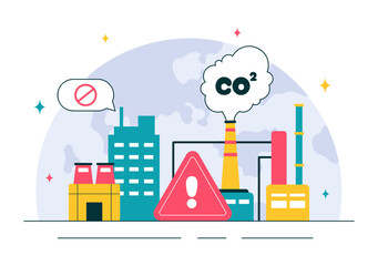 Carbon Dioxide or CO2 Vector Illustration Emphasizing the Importance of Saving Planet Earth from Climate Change in a Flat Style Cartoon Background
