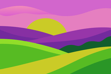 Obraz premium Serene Sunset Landscape Vibrant Hills and Peaceful Sky