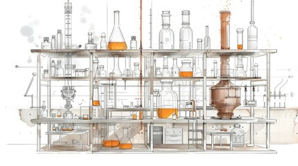 Modern Scientific Laboratory Equipment with Glassware and Machines
