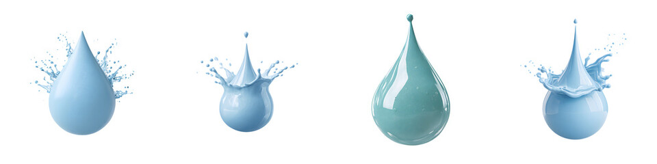 Collection of Aqua and Turquoise Water Drops with Splash