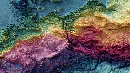 Vibrant Topographic Map Depicting Terrain Heights and Land Features