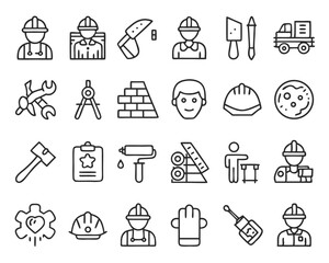 Fototapeta premium Comprehensive collection of blue collar professions featuring clean thin line graphics and customizable stroke widths for diverse applications