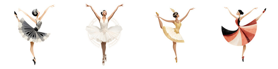 Fototapeta premium Collection of Ballerinas in Different Tutus on White Background