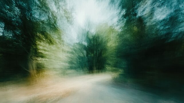 Blurred forest path