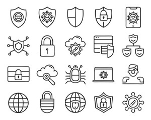 cybersecurity and data protection icon set