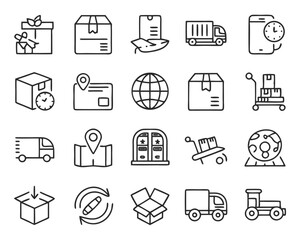 Comprehensive collection of thin line icons for e commerce and delivery logistics operations and services