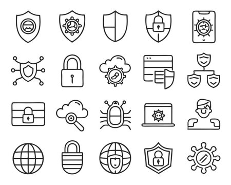 cybersecurity and data protection icon set