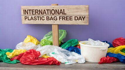 Purple background enhances focus on environmental conservation and global message.