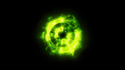 Green Magic Shockwave – 3D Energy Ring on Black Background
