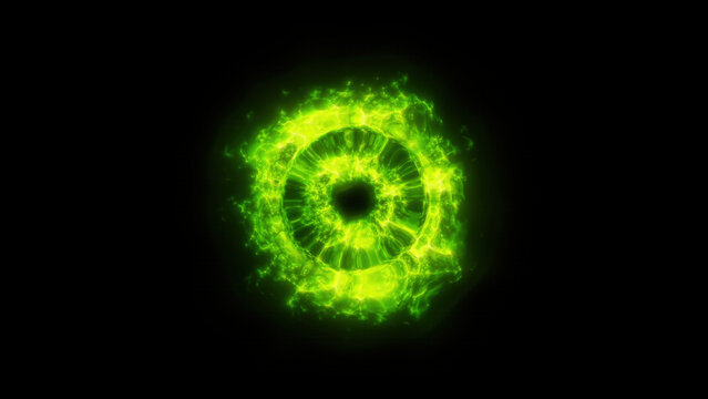 Green Magic Shockwave &ndash; 3D Energy Ring on Black Background