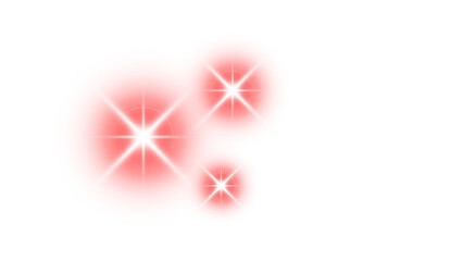 Transparent background, Vibrant red sparkling light effects, three glowing stars, glitter overlay,...