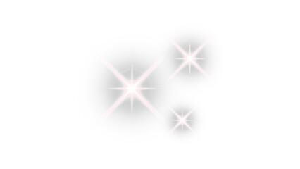 Transparent background, Sparkling light effects, three glowing stars, glitter overlay, subtle white...