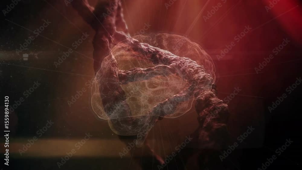Poster rotating dna helix initiating wireframe brain fading rotating detaching showing genetic neural link