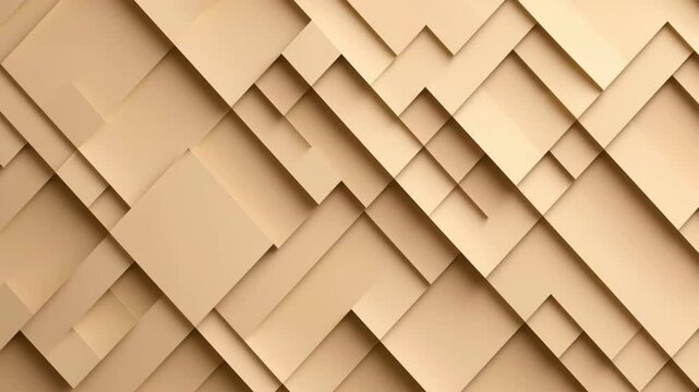 ooping animation of layered 3D beige blocks in abstract geometric composition.