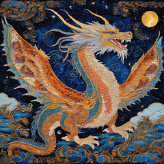 Conceptual Style Celestial Dragon Flight Embroidery Art