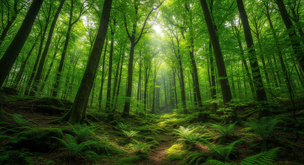 Fototapeta premium green forest in the morning